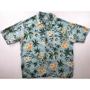Island Blue Hawaiian Shirt Mens 2XLT Blue‎ Tropical Floral Rayon Button Up Tall